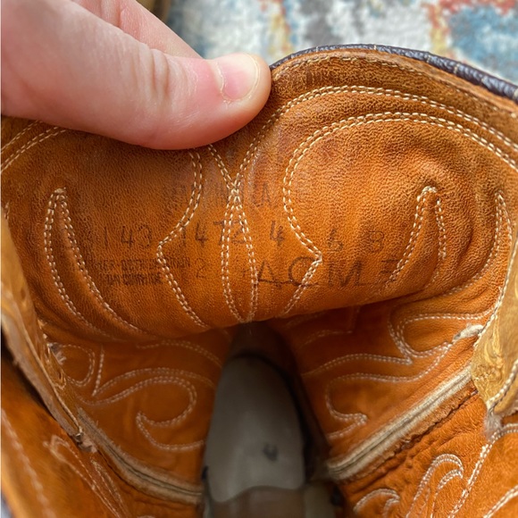 Vintage ACME Ostrich Grain Tan Leather Cowboy Boots, Size 6 - Picture 5 of 8